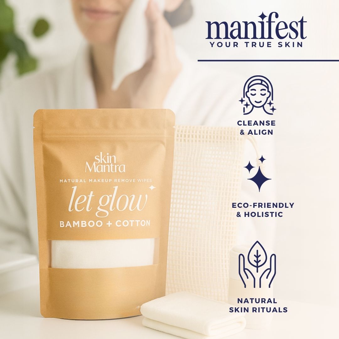 Eco-Friendly Let Glow Bamboo + Cotton Reusable Makeup Remover Wipes – 2 Pack with Mesh Wash Bag | Sustainable, Washable Facial Cloths
