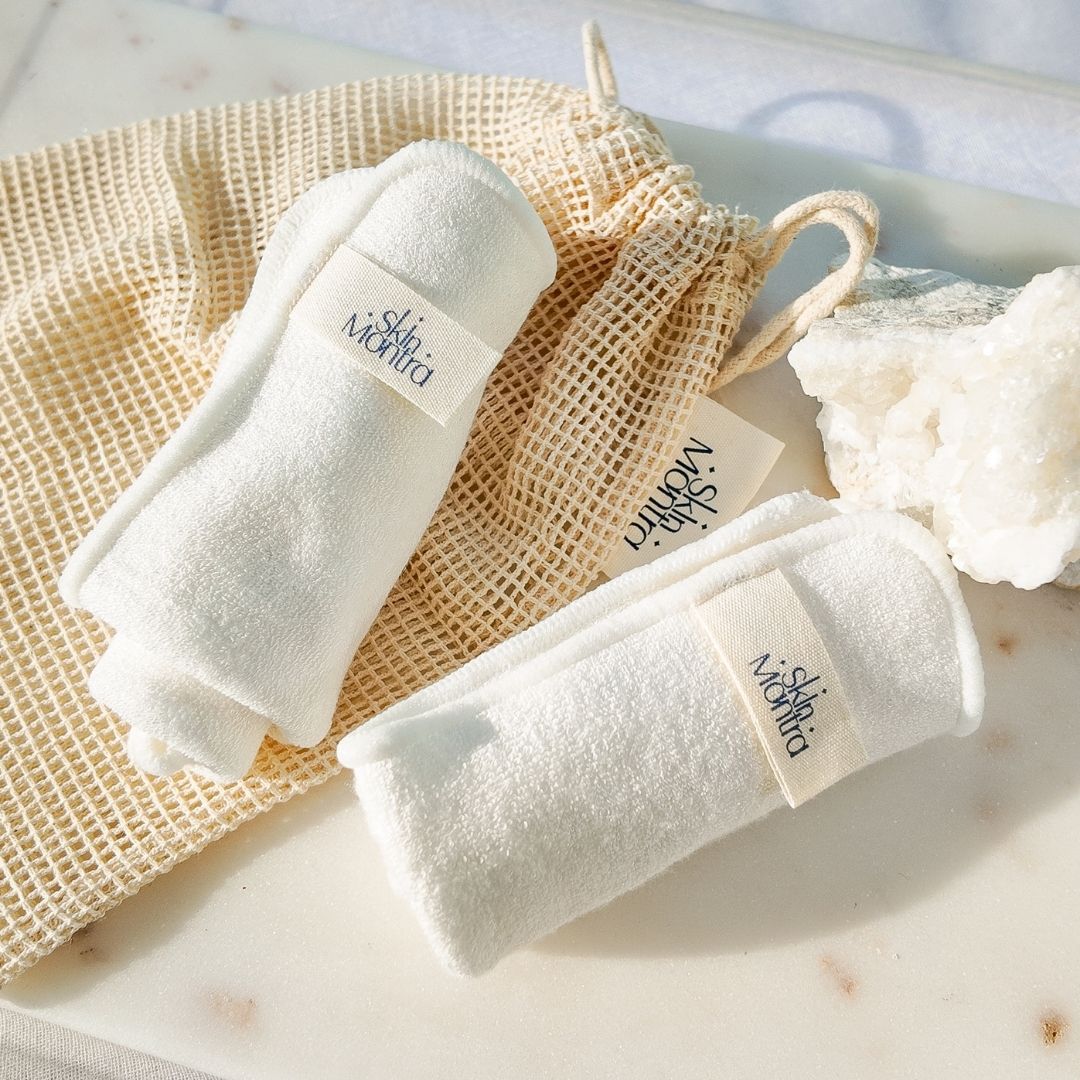 Eco-Friendly Let Glow Bamboo + Cotton Reusable Makeup Remover Wipes – 2 Pack with Mesh Wash Bag | Sustainable, Washable Facial Cloths