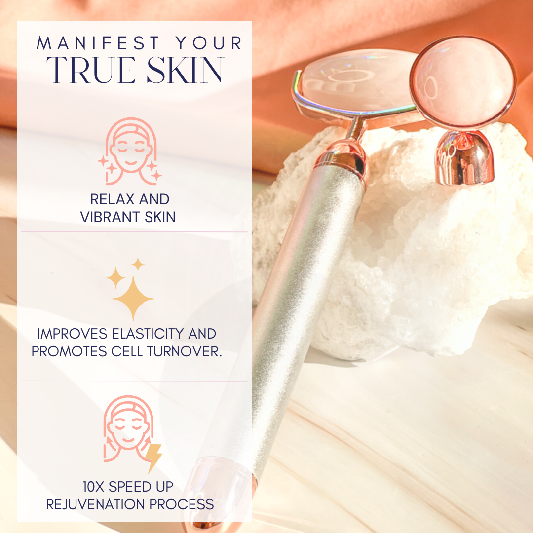 Natural Rose Quartz Face Roller Infused with Ultrasonic Energy Natural Rose Quartz Face Roller Infused with Ultrasonic Energy