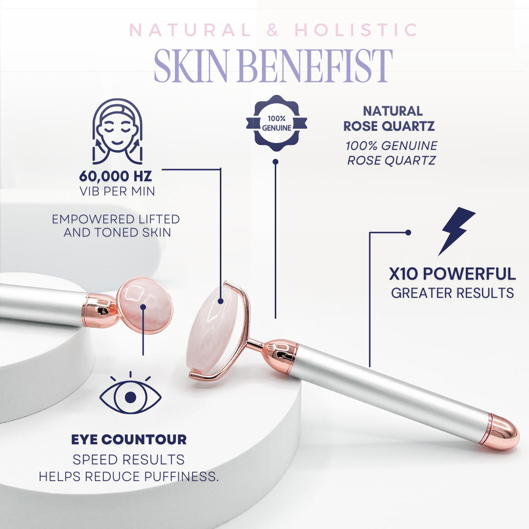 Natural Rose Quartz Face Roller Infused with Ultrasonic Energy