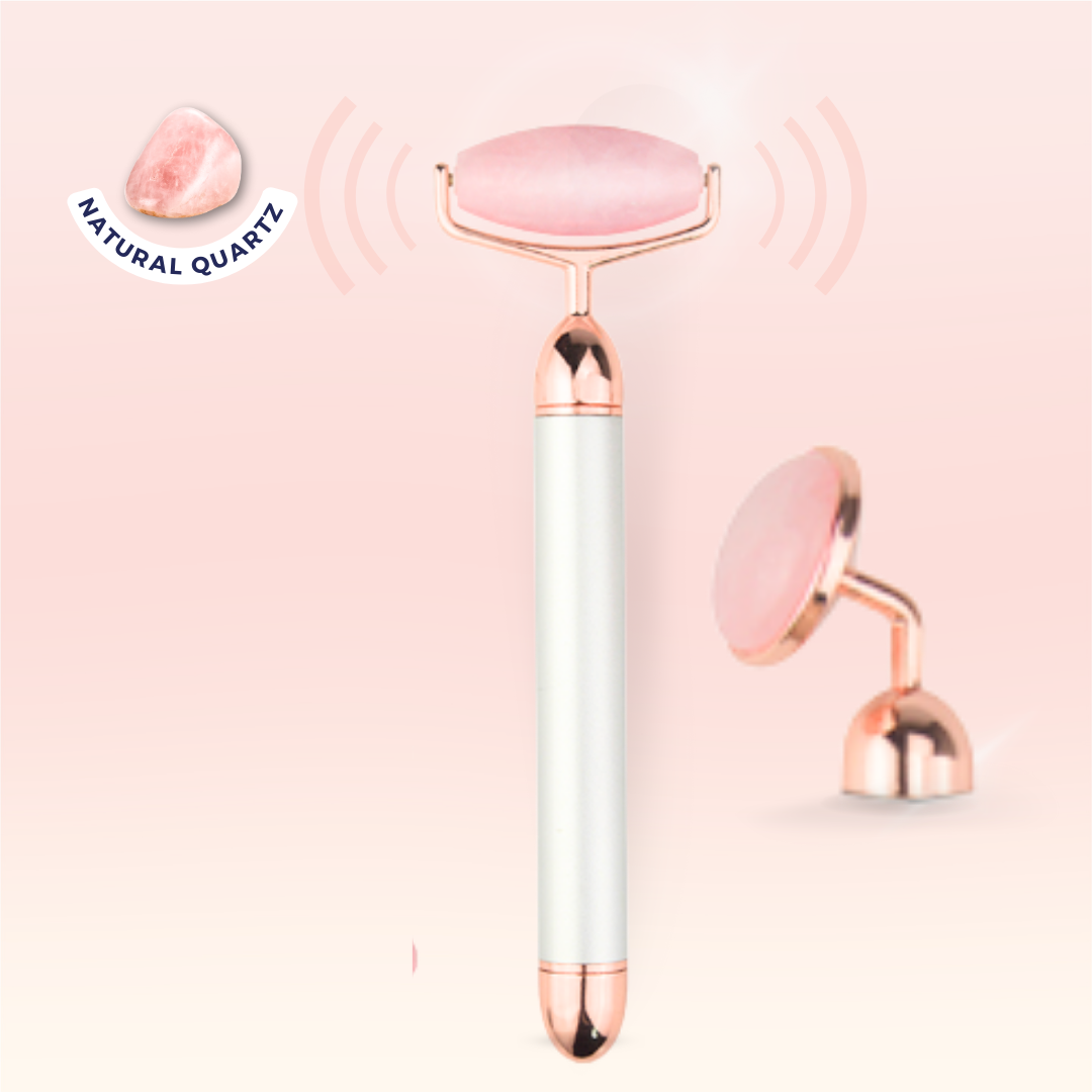 Natural Rose Quartz Face Roller Infused with Ultrasonic Energy Natural Rose Quartz Face Roller Infused with Ultrasonic Energy